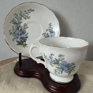 Royal Vale Forget Me Not Teacup Saucer Bone China England Blue Floral